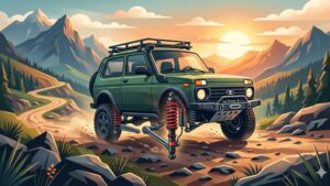 Современная иллюстрация амортизаторов и элементов подвески для тюнинга автомобиля LADA Niva Legend